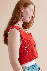 Buy Tangerine Embroidered Moon Crochet Vest Online at Earthbound Trading