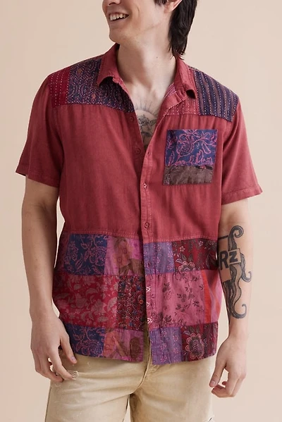 Buy Red Overdyed Patchwork Camp Shirt Online at Earthbound Trading