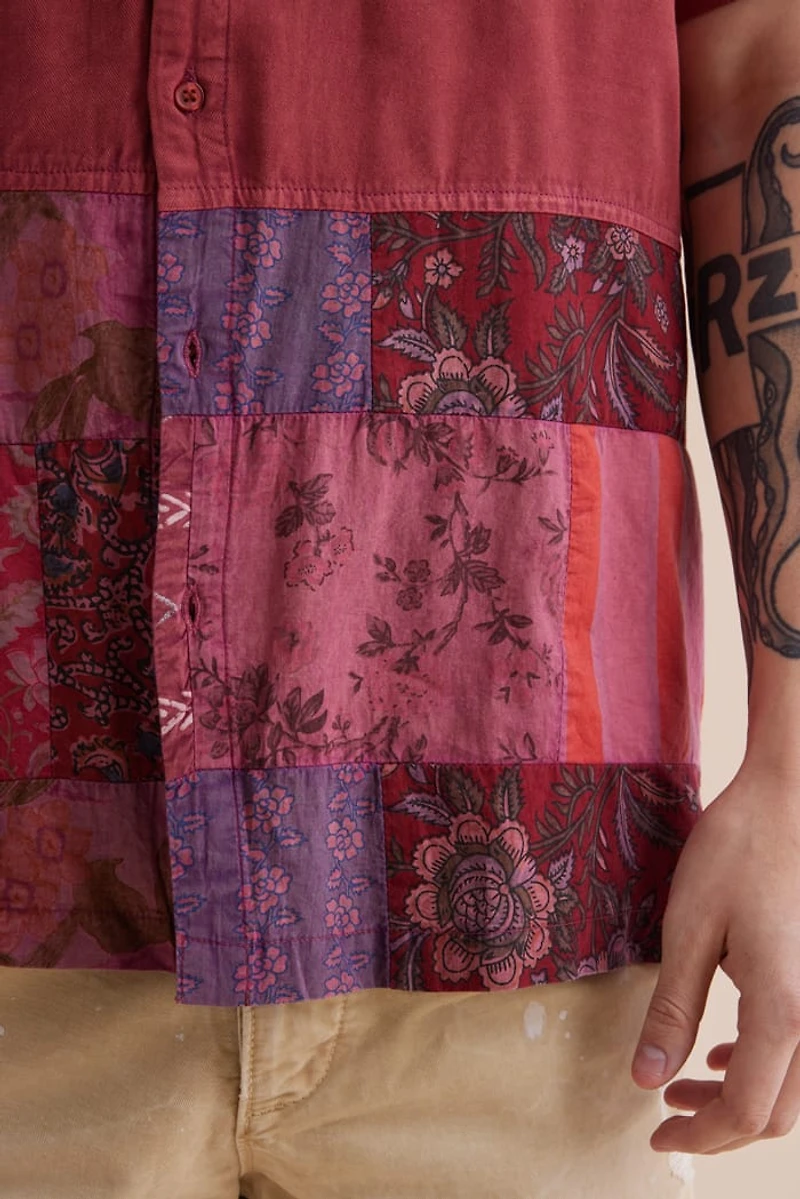 Buy Red Overdyed Patchwork Camp Shirt Online at Earthbound Trading