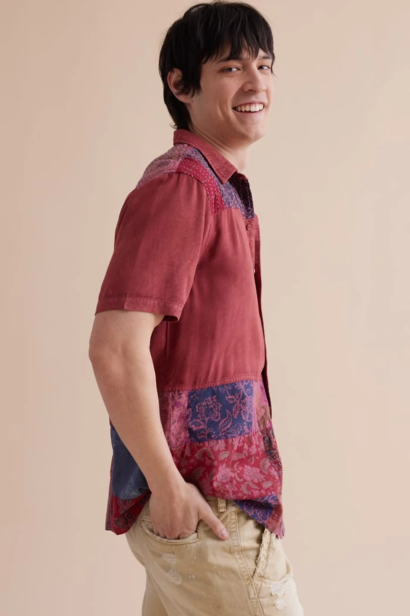 Buy Red Overdyed Patchwork Camp Shirt Online at Earthbound Trading