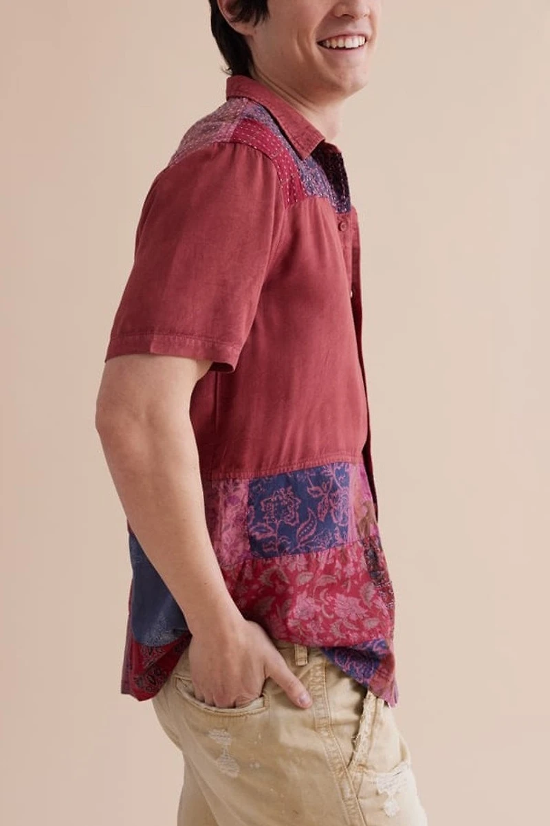 Buy Red Overdyed Patchwork Camp Shirt Online at Earthbound Trading