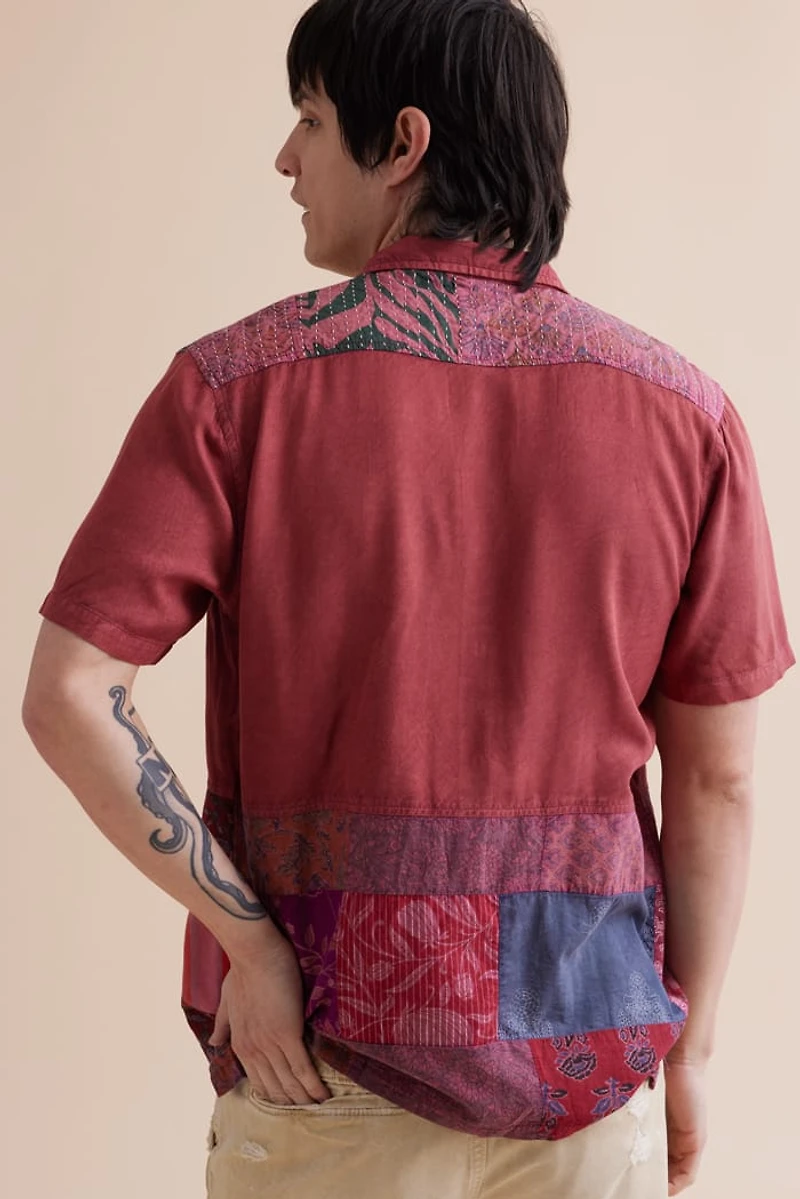Buy Red Overdyed Patchwork Camp Shirt Online at Earthbound Trading