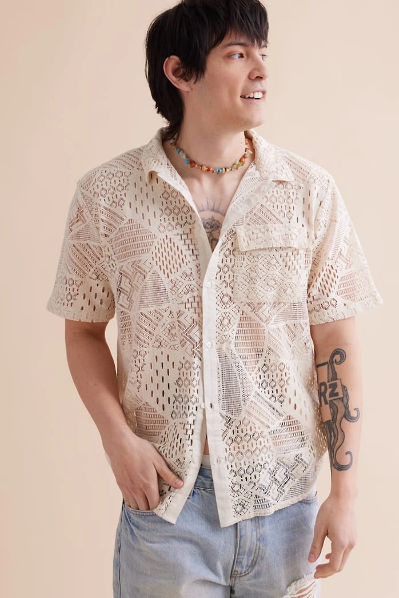 Buy Ivory Sheer Lace Camp Shirt Online at Earthbound Trading