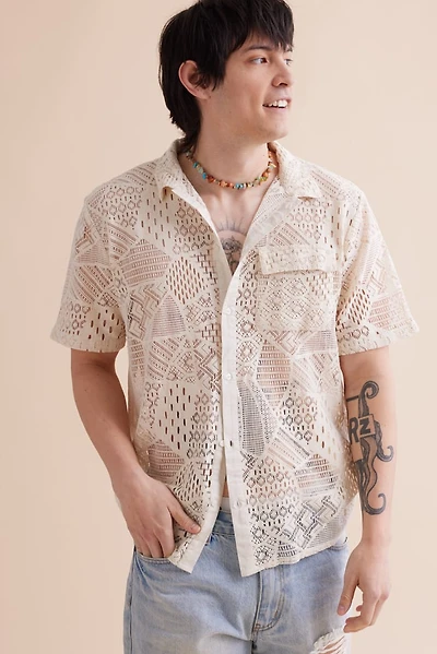 Ivory Sheer Lace Camp Shirt