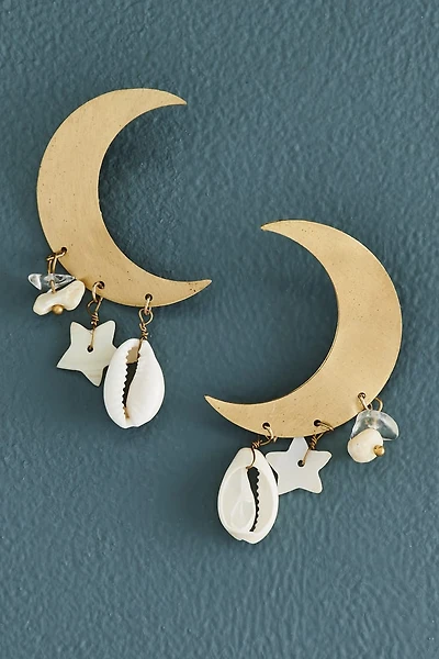 Agate Cowrie Shell Crescent Earrings - boho Ocean Vibes