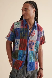 Buy Rainbow Mushroom Stamp Patchwork Camp Shirt Online at Earthbound Trading