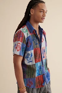 Buy Rainbow Mushroom Stamp Patchwork Camp Shirt Online at Earthbound Trading