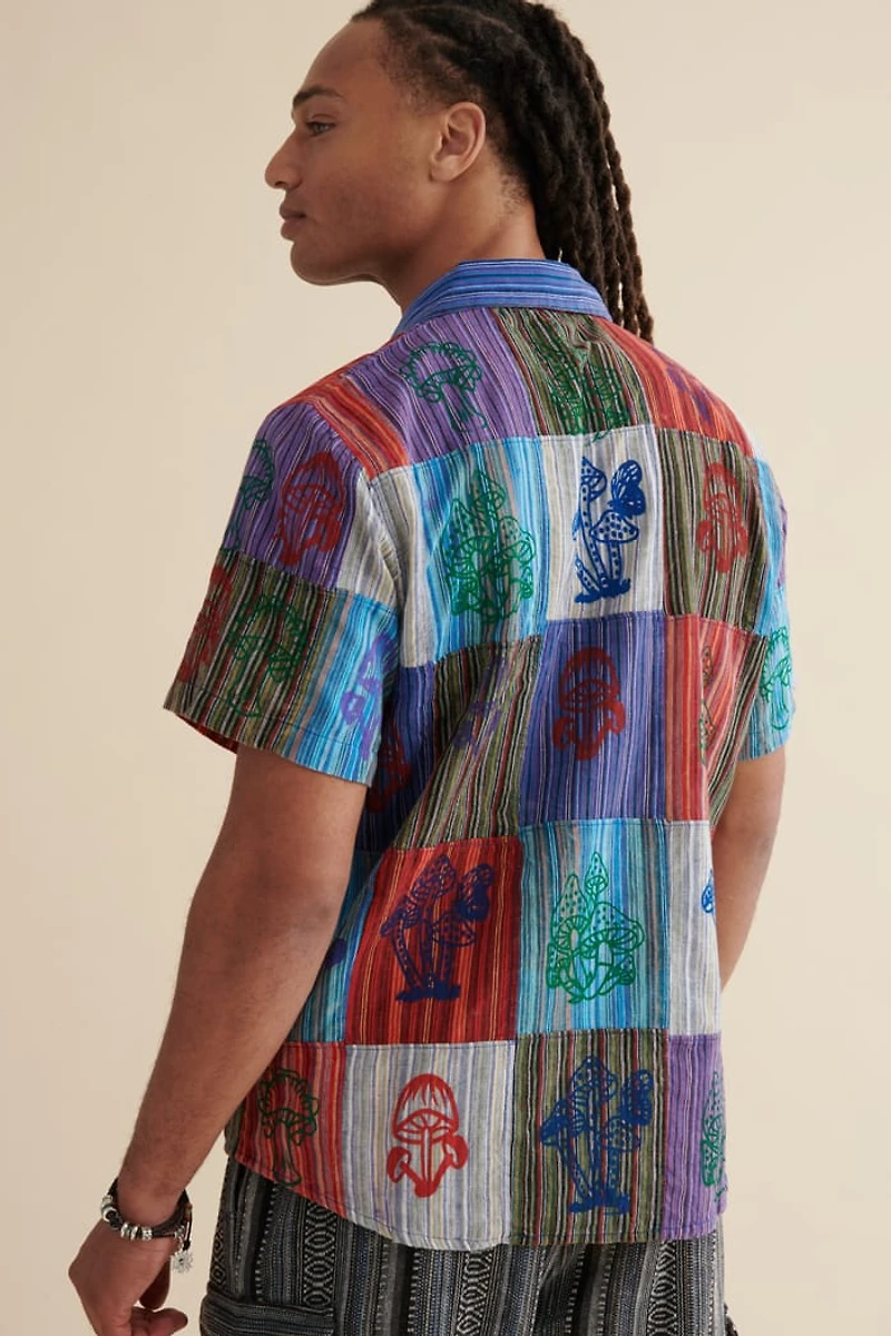Buy Rainbow Mushroom Stamp Patchwork Camp Shirt Online at Earthbound Trading