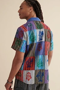 Buy Rainbow Mushroom Stamp Patchwork Camp Shirt Online at Earthbound Trading