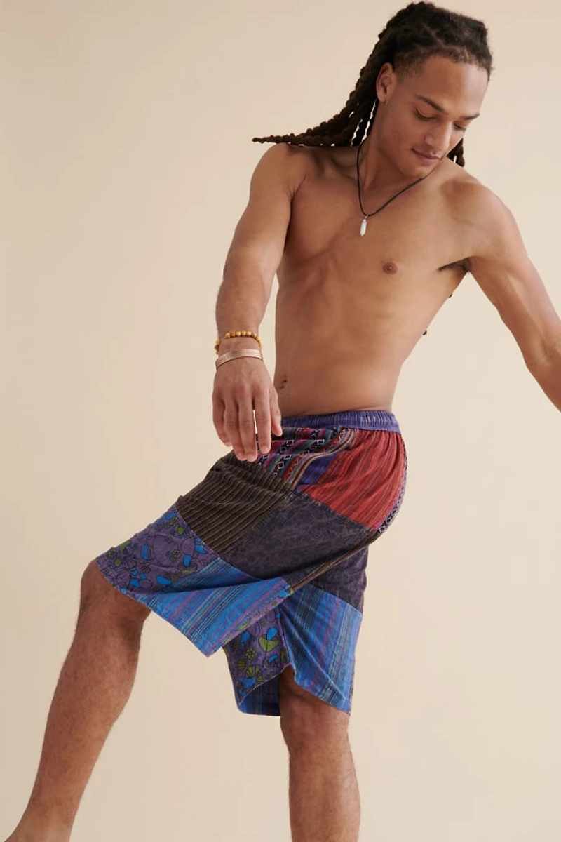 Buy Blue Overdyed Assorted Patchwork Shorts Online at Earthbound Trading