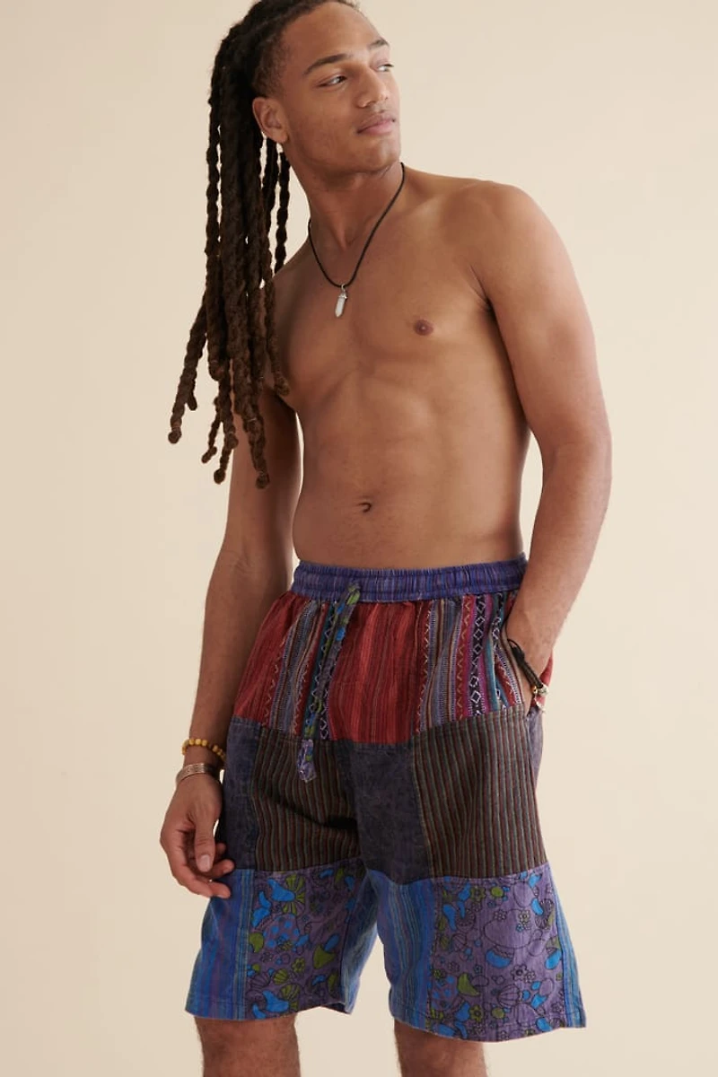 Buy Blue Overdyed Assorted Patchwork Shorts Online at Earthbound Trading
