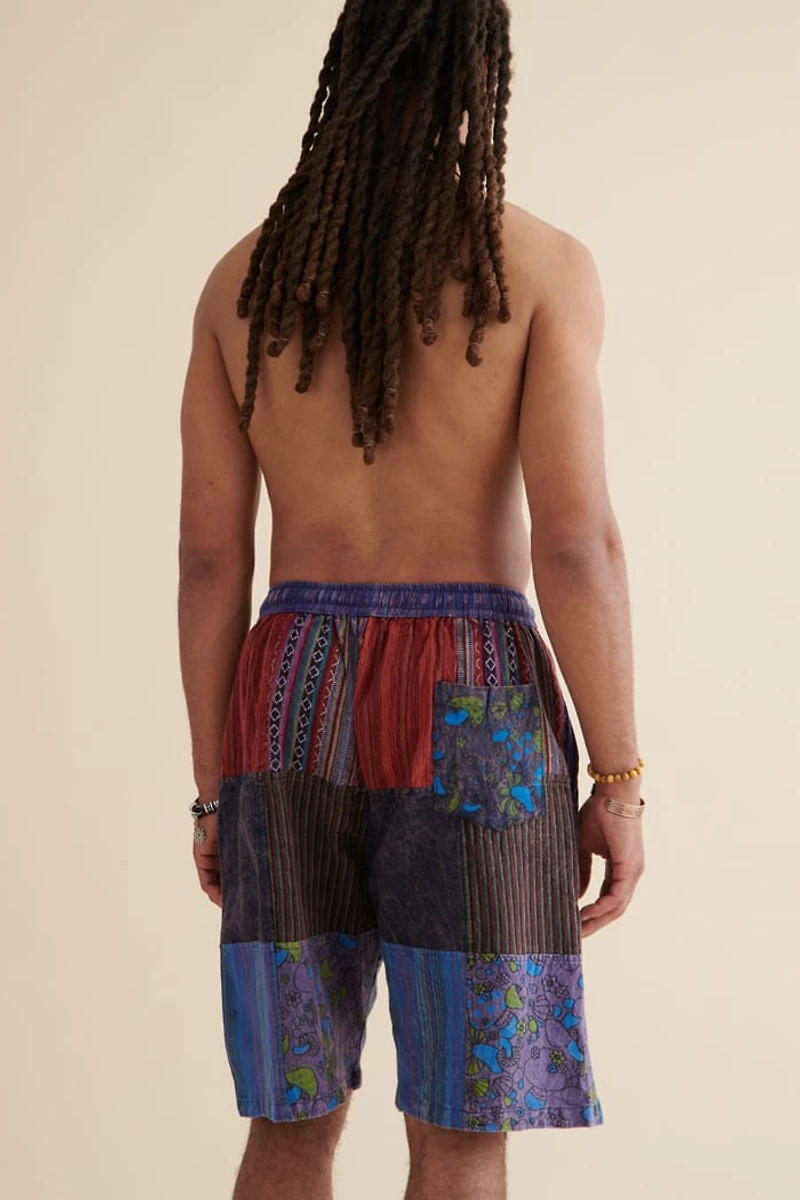 Buy Blue Overdyed Assorted Patchwork Shorts Online at Earthbound Trading