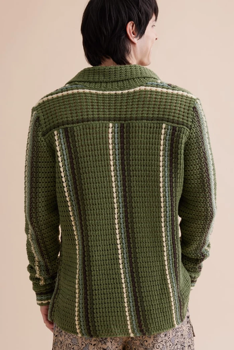 Buy Olive Striped Crochet Long Sleeve Shirt Online at Earthbound Trading