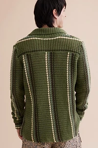 Buy Olive Striped Crochet Long Sleeve Shirt Online at Earthbound Trading