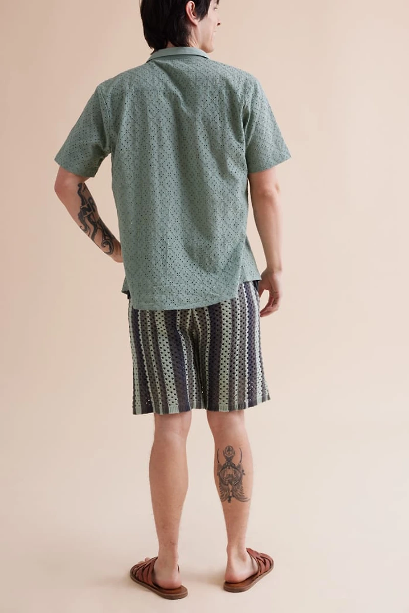 Buy Seafoam Striped Crochet Shorts Online at Earthbound Trading