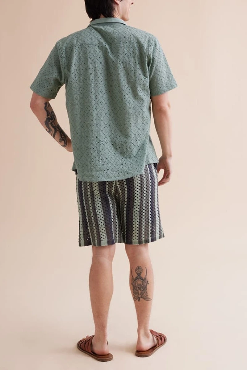 Buy Seafoam Striped Crochet Shorts Online at Earthbound Trading