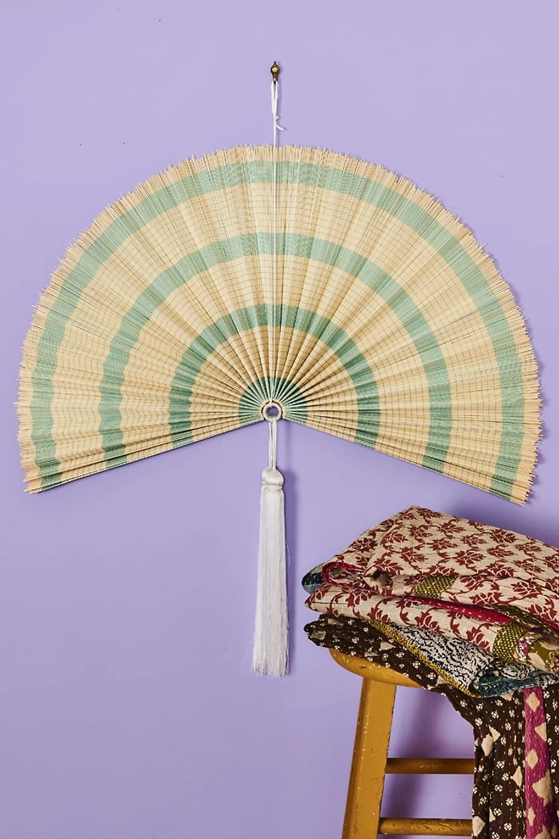 Stay Cool in Style - Shop Blue Striped Bamboo Fan