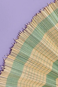 Stay Cool in Style - Shop Blue Striped Bamboo Fan