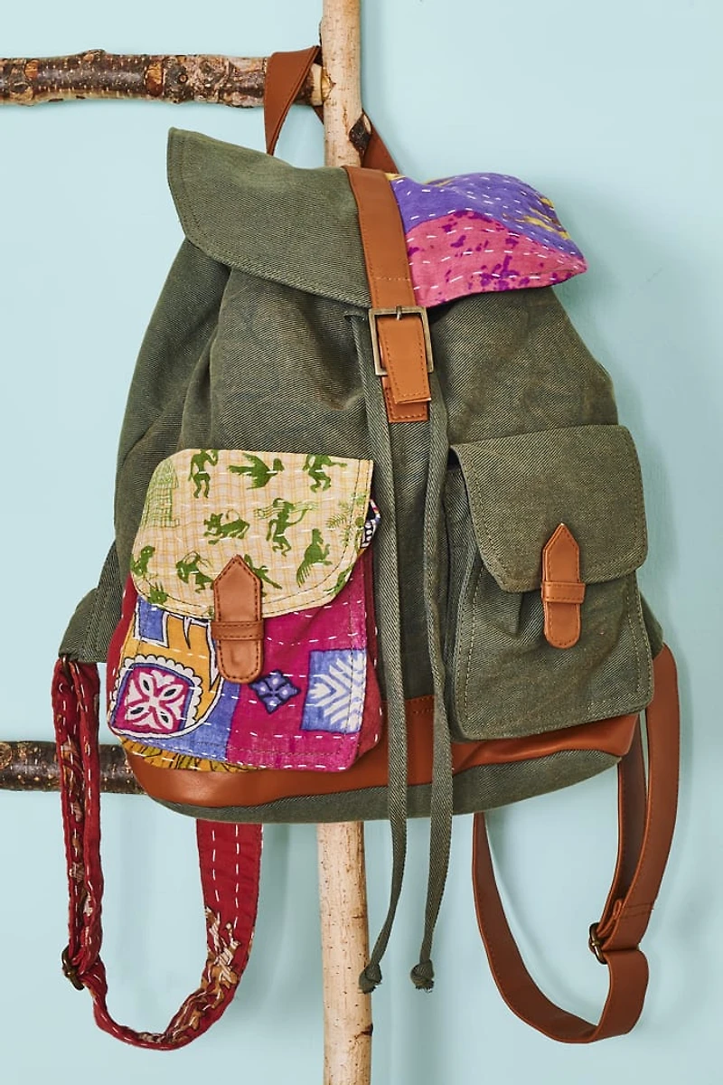 Buy Assorted Olive Kantha Backpack Online at Earthbound Trading