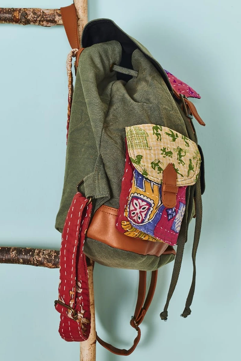 Buy Assorted Olive Kantha Backpack Online at Earthbound Trading