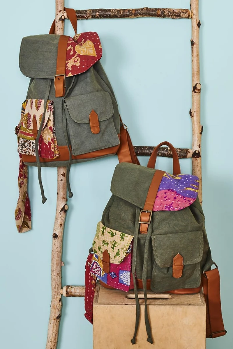 Buy Assorted Olive Kantha Backpack Online at Earthbound Trading
