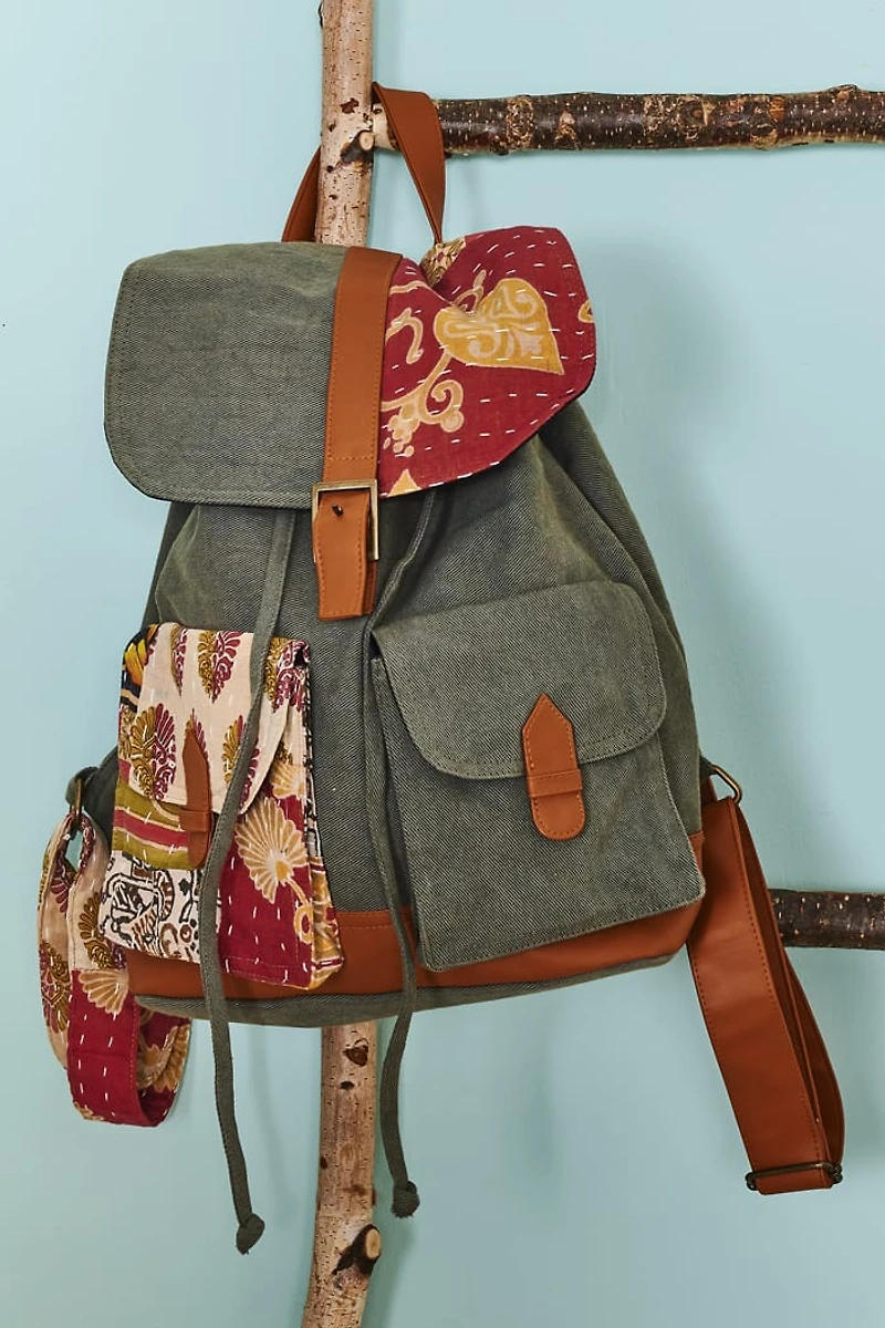 Buy Assorted Olive Kantha Backpack Online at Earthbound Trading