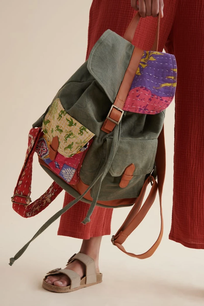 Buy Assorted Olive Kantha Backpack Online at Earthbound Trading