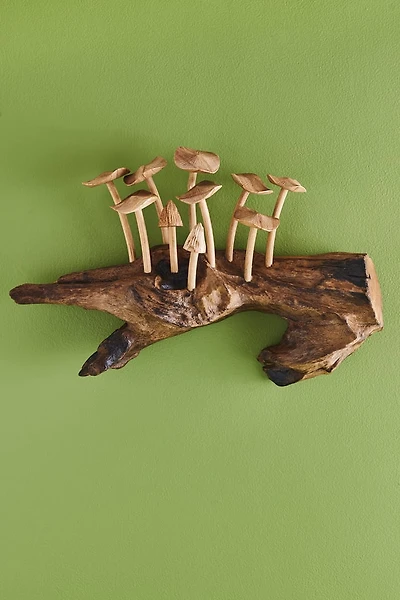 Wood Mushroom Log Wall Hanging