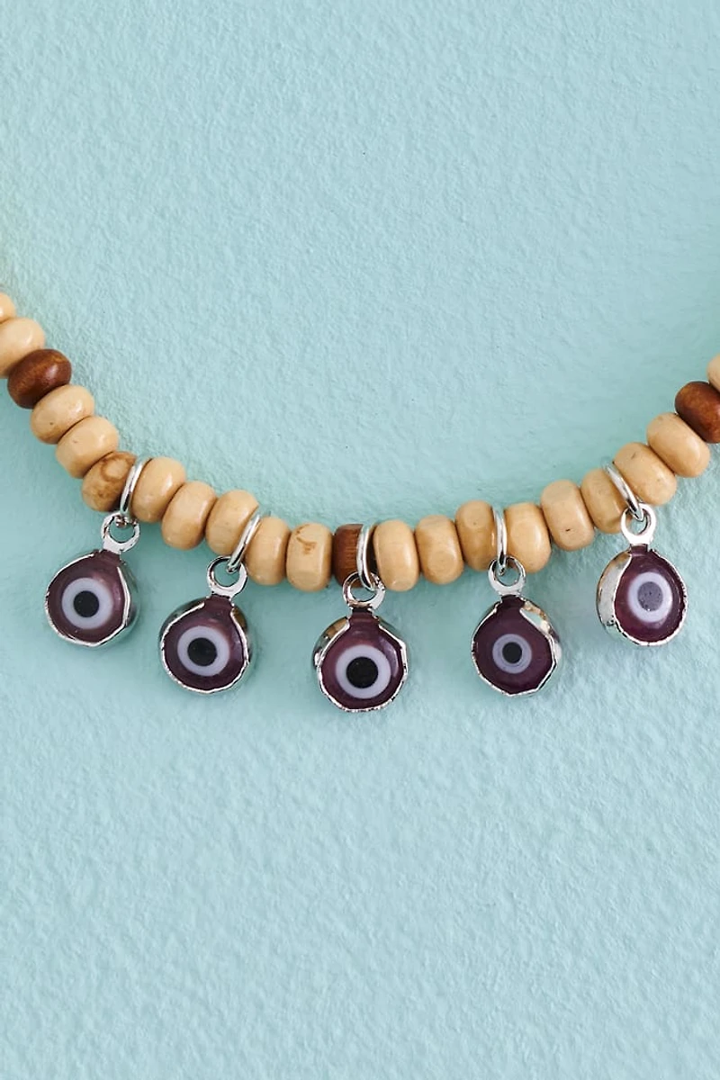 Mini Evil Eye Wood Beaded Anklet
