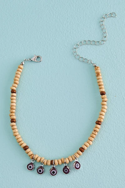 Mini Evil Eye Wood Beaded Anklet
