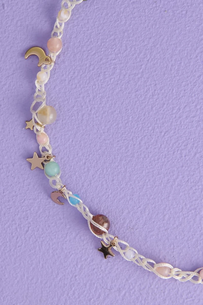 Multi-Stone Celestial Braided Necklace - Boho Hippie Jewelry