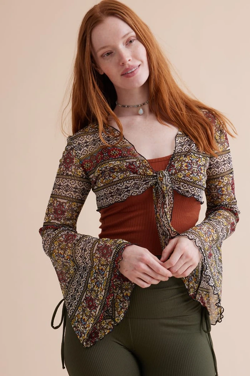 Buy Floral Front Tie Sheer Mesh Shrug Online at Earthbound Trading