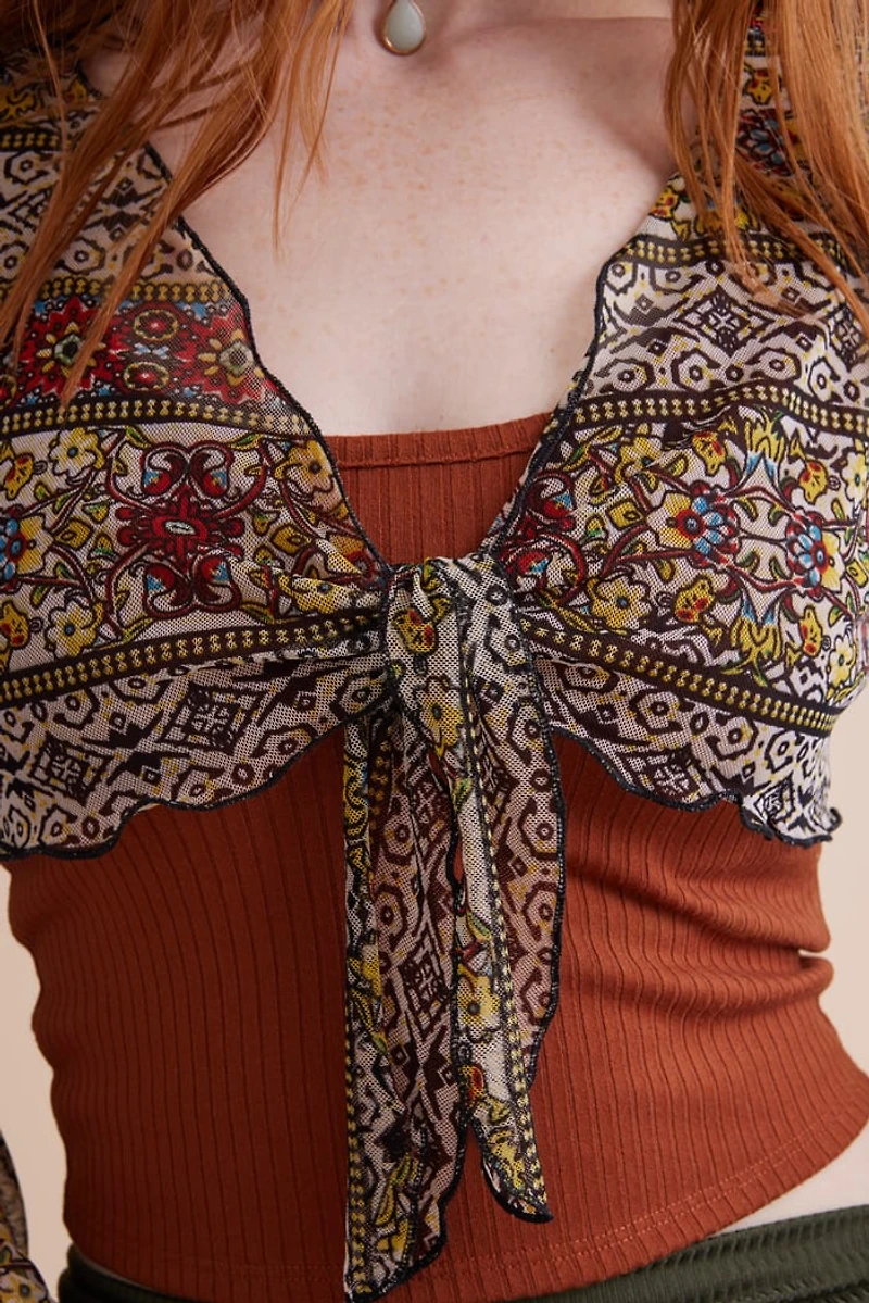 Buy Floral Front Tie Sheer Mesh Shrug Online at Earthbound Trading