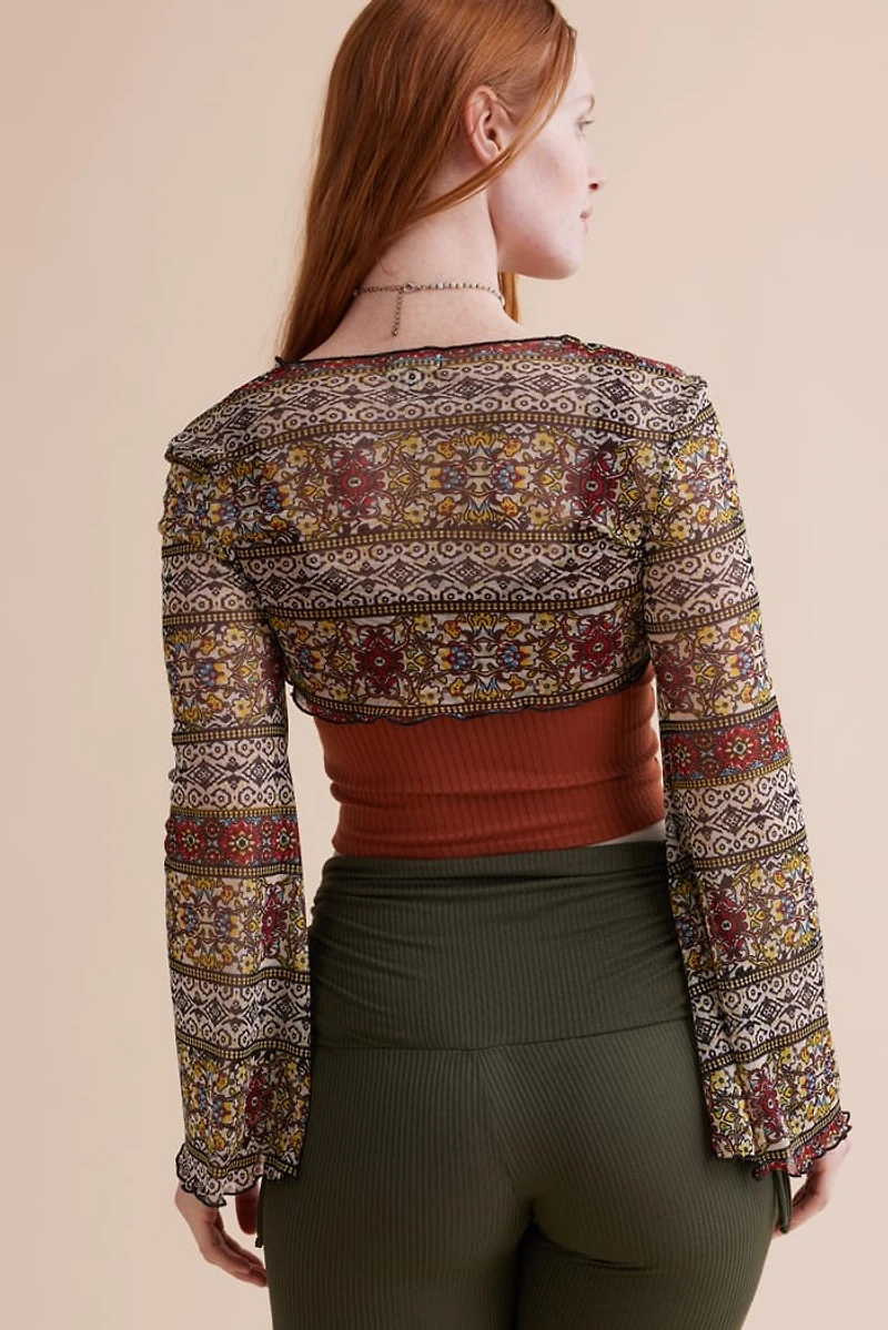 Buy Floral Front Tie Sheer Mesh Shrug Online at Earthbound Trading