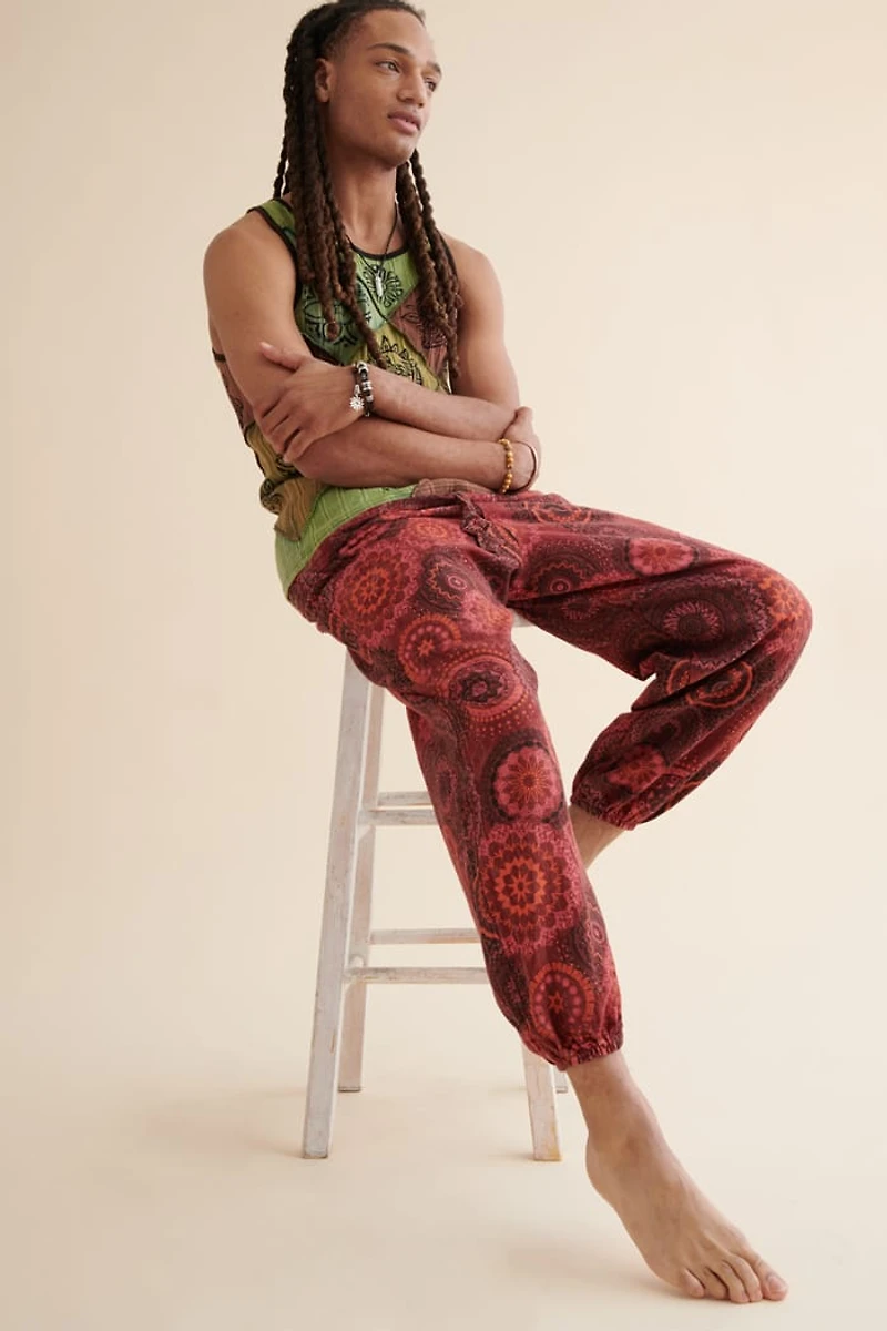 Red Mandala Joggers - Bohemian Comfort Meets Style