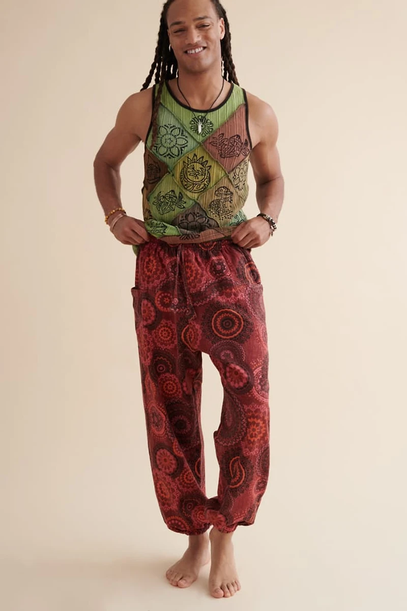 Red Mandala Joggers - Bohemian Comfort Meets Style
