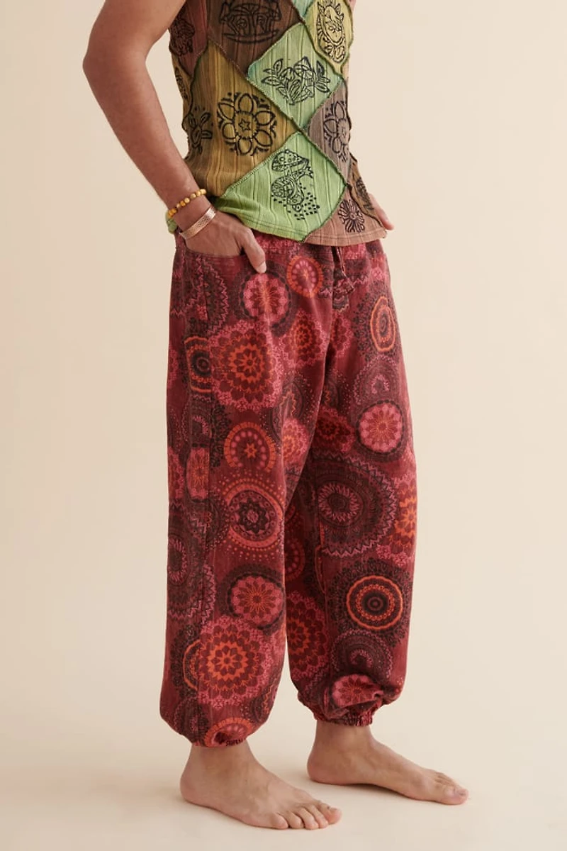 Red Mandala Joggers - Bohemian Comfort Meets Style