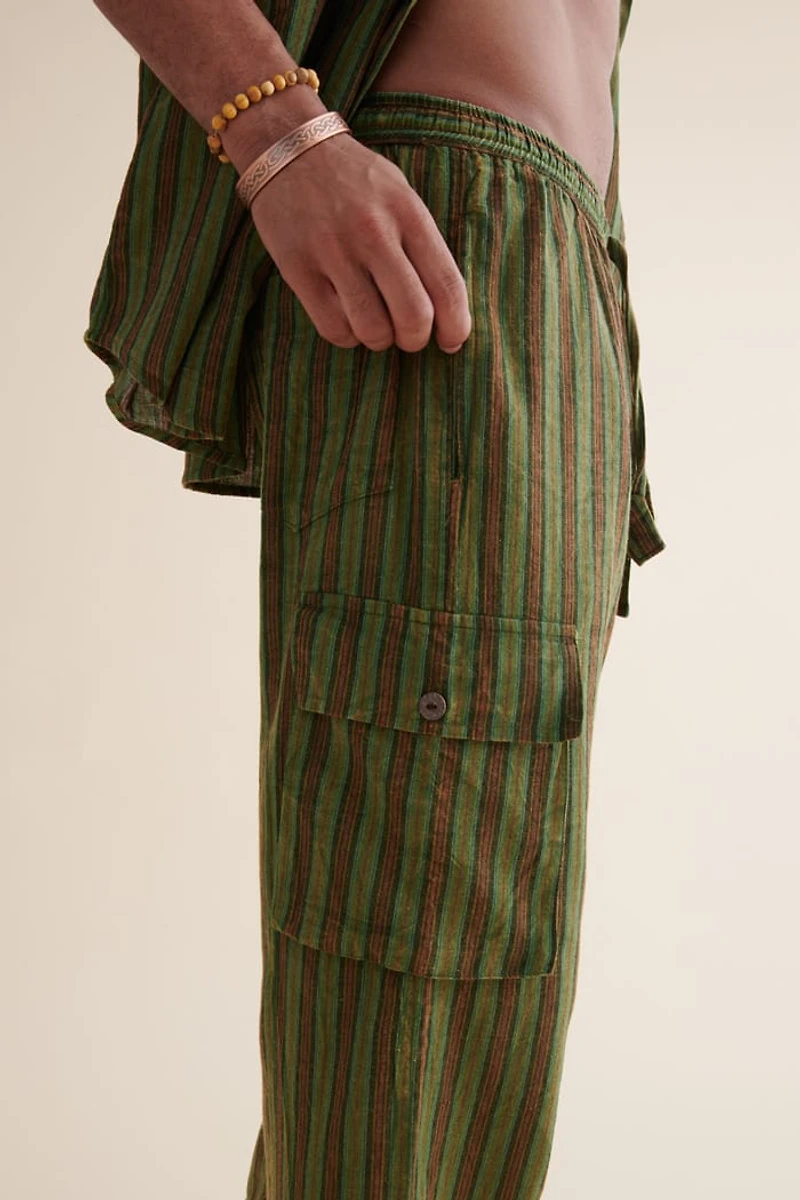 Boho Striped Green Cargo Pants - Hippie Streetwear Must-Have