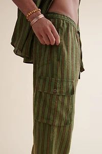 Boho Striped Green Cargo Pants - Hippie Streetwear Must-Have