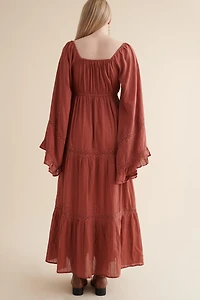 Turn Heads in Red Peasant Maxi Dress – Embrace Boho Fashion