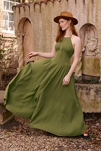 Shop Flowy Green Willow Halter Maxi Dress – Perfect for Summer