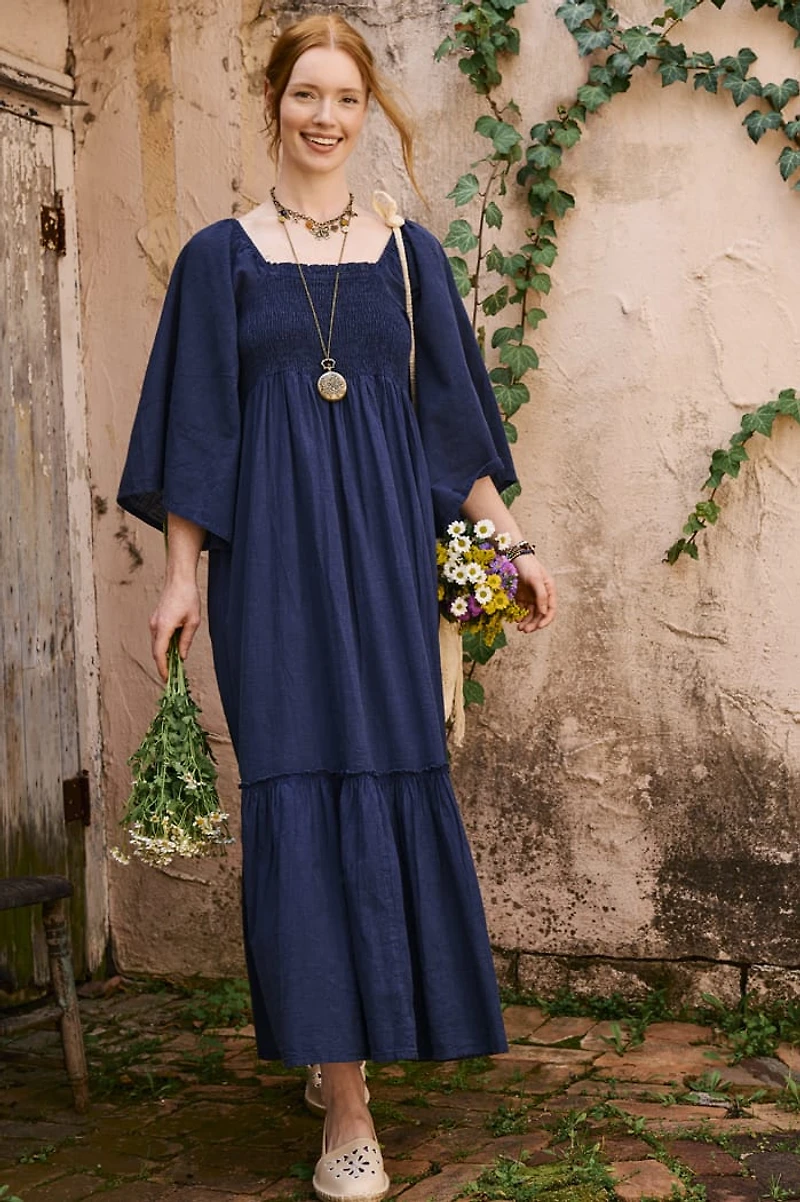 Buy Navy Blue Shirred Maxi Dress Online at Earthbound Trading