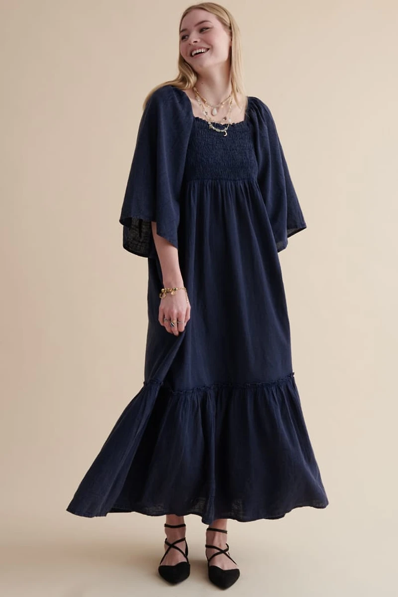 Buy Navy Blue Shirred Maxi Dress Online at Earthbound Trading