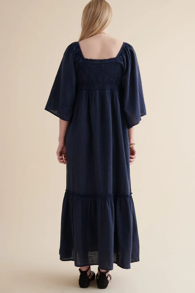 Buy Navy Blue Shirred Maxi Dress Online at Earthbound Trading