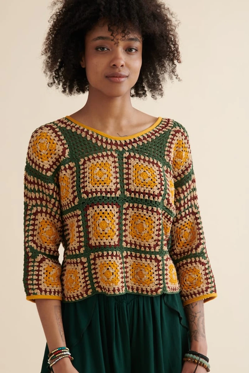 Buy Honeycomb Crochet Quarter Sleeve Shirt Online at Earthbound Trading