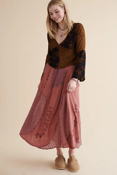 Plum Lace Panel Overdyed Maxi Skirt