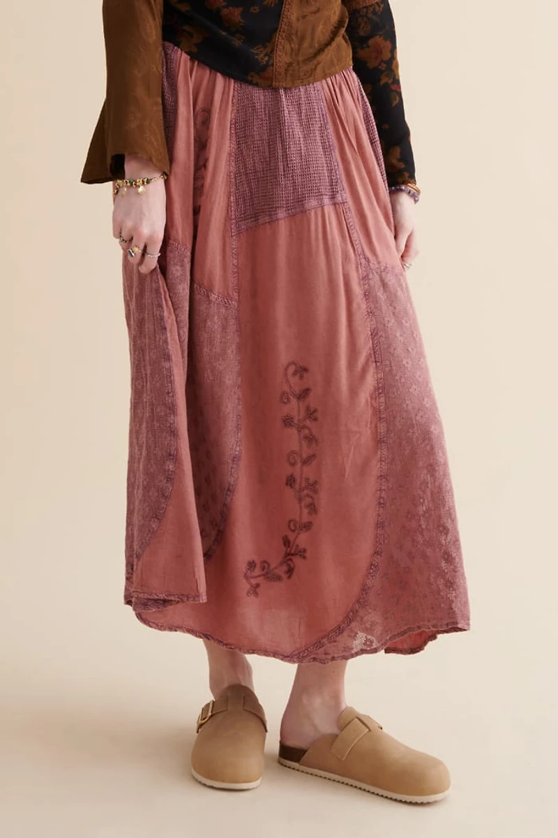 Buy Plum Lace Panel Overdyed Maxi Skirt Online at Earthbound Trading