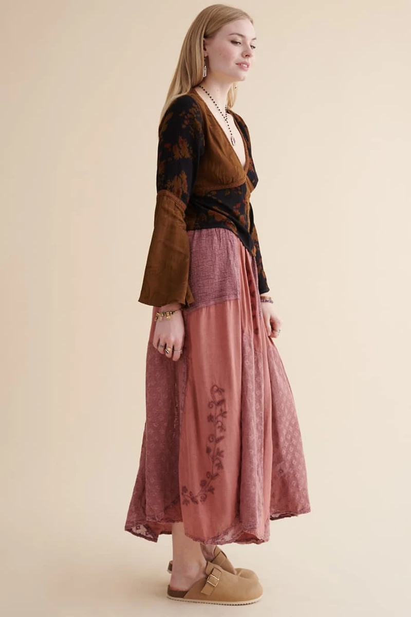 Buy Plum Lace Panel Overdyed Maxi Skirt Online at Earthbound Trading