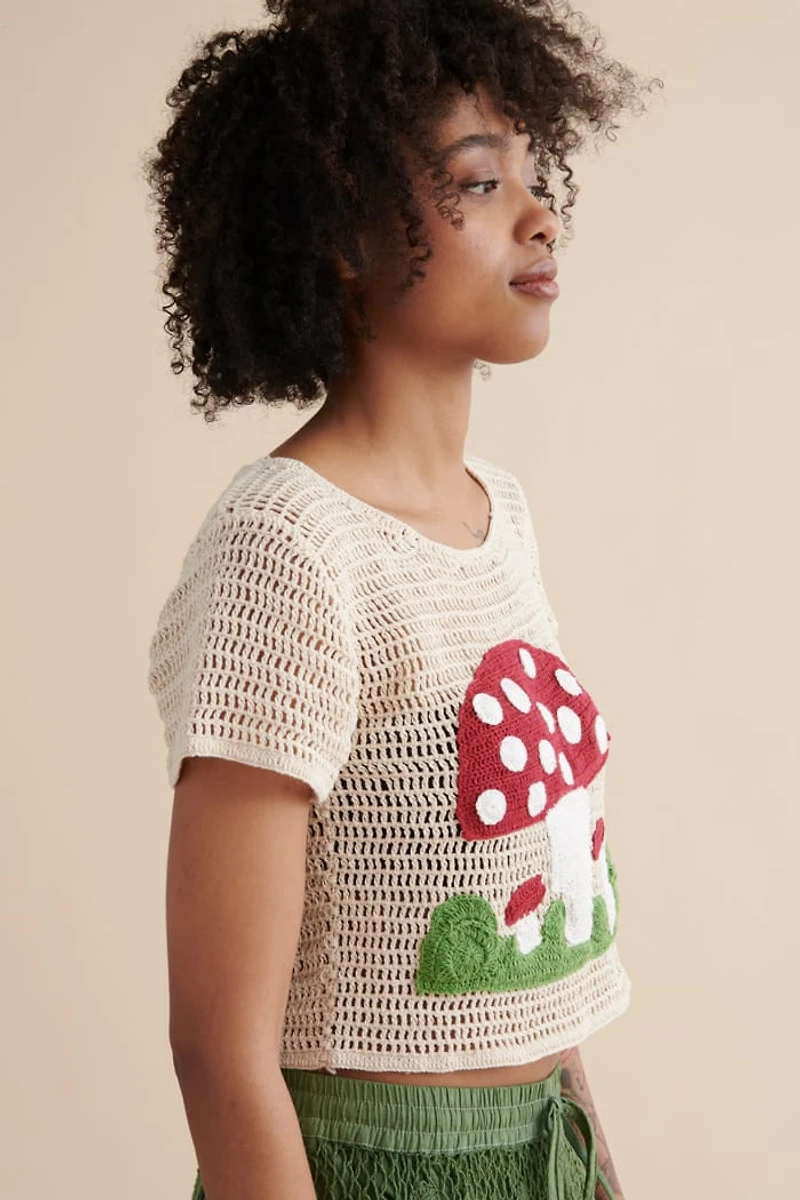 Shop Mushroom Crochet Cropped Shirt - boho Hippie Top Online