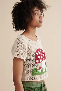 Shop Mushroom Crochet Cropped Shirt - boho Hippie Top Online